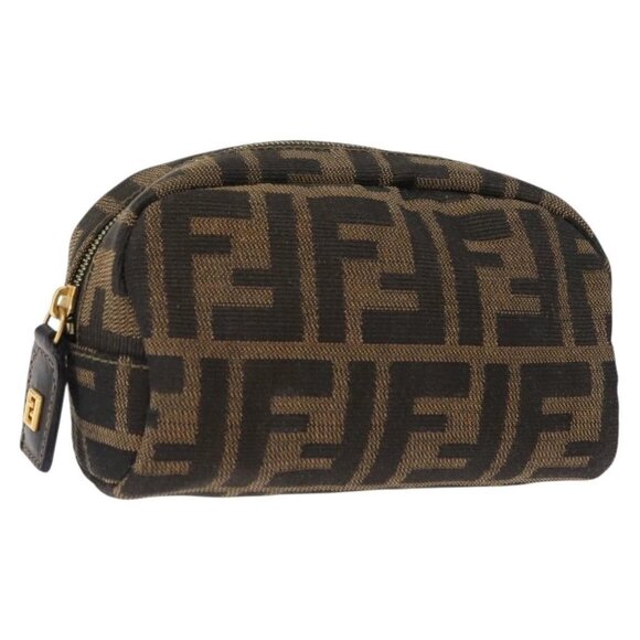 FENDI Zucca Canvas Pouch Black Brown Auth 121373 - Picture 1 of 16